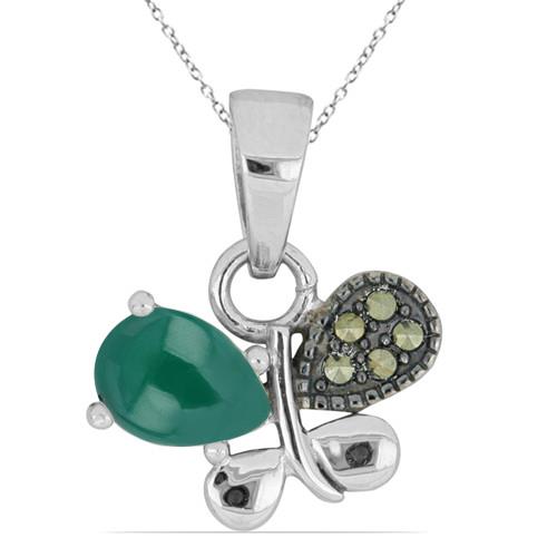 0.80 CT GREEN ONYX WITH 0.055 CT MARCASITE STERLING SILVER PENDANTS #VP044772